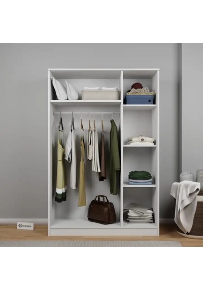 Kardelen Serisi Mat Beyaz 3 Kapaklı 5 Raflı 120 Cm Elbise Dolabı Beyaz