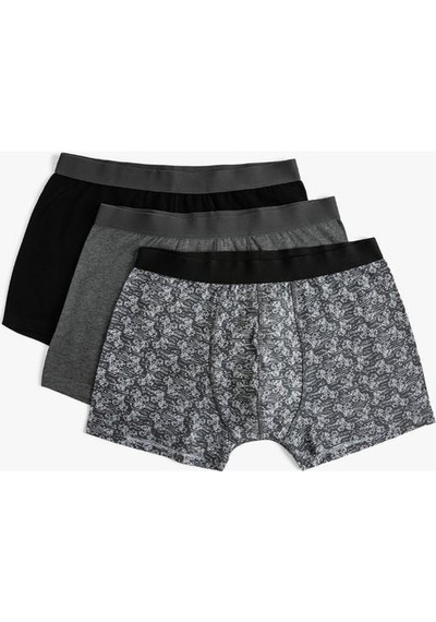 Koton 3'Lü Boxer Seti Palmiye Baskılı Çok Renkli Siyah 4Slm90025Mk Siyah