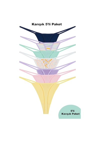 Sensu Kadın Ipli Brazilian Tanga 5'li Külot Set Desenli Karışık Renkler -kts3023 Karışık