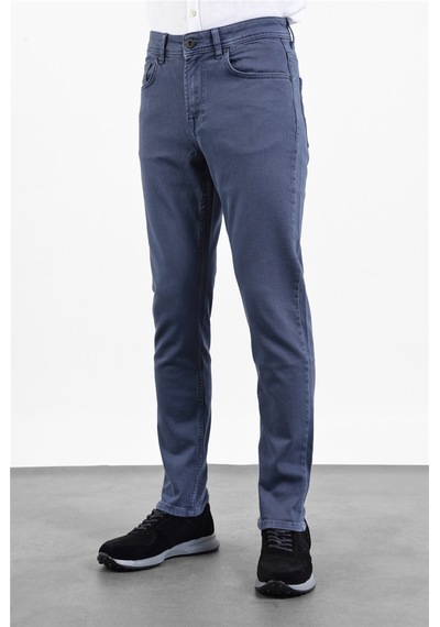 İmza İndigo Mavi Pamuklu 5 Cep Düz Paça Slim Fit Casual Denim Pantolon 1023260152
