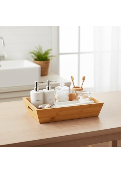 Lexroo Bambu Ekmek Sepeti Ve Sunumluk Doğal Ahşap Modern Meyve, Sebze Ve Servis Sepeti Çok Renkli