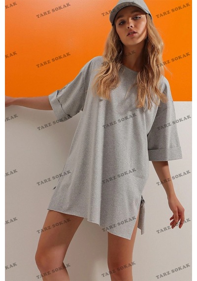 Startmore Kadın Beyaz Bisiklet Yaka Duble Kol Oversize Pamuklu Basic T-shirt Siyah