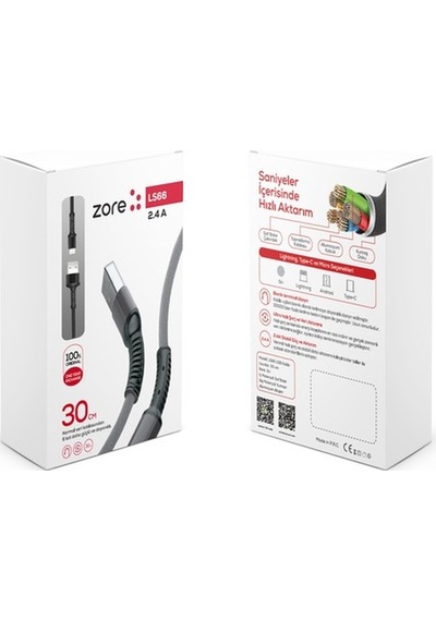 30 Cm Type-C Usb Kablo 2.4A Hızlı Şarj Kablosu Kısa Kablo