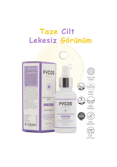 Pycos Cosmetıcs Niacinamide %10 + Hyalüronik Asit Ve Panthenol İçeren Cilt Bakım Serumu 30 Ml, Sebum Dengeleyici