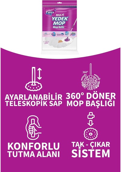 Parex Tornado Otomatik Temizlik Seti Ve 3'lü Yedek Mop Paketi
