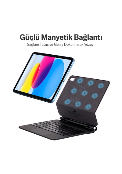 Bix Ik08p Manyetik Bluetooth Klavyeli İpad Kılıfı Çoklu Dokunmatik Yüzeyli 3 Kademeli Arka Aydınlatmalı İpad Pro Uyumlu Siyah