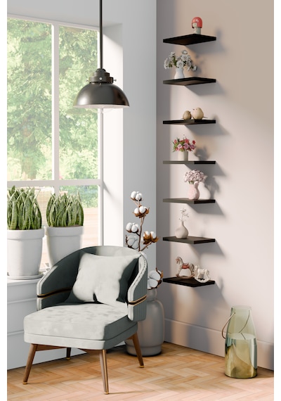 Yankı-BYEG 20 cm 7li Mat Siyah Mdf Duvar Rafı Gizli Bağlantı Çiçeklik