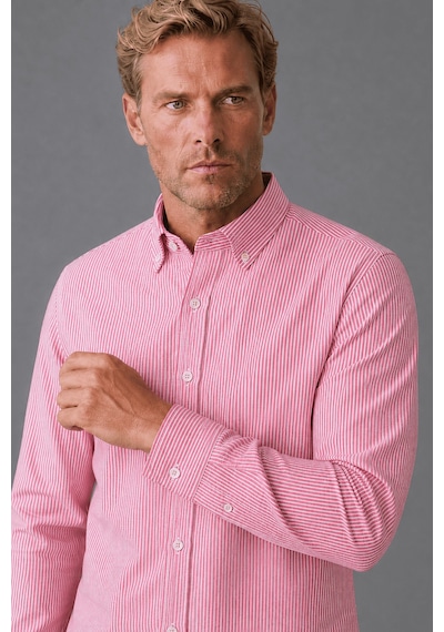 Bisse Pembe Regular Fit Pamuk Keten Uzun Paşa Yaka Gömlek Gmktn250006 C29