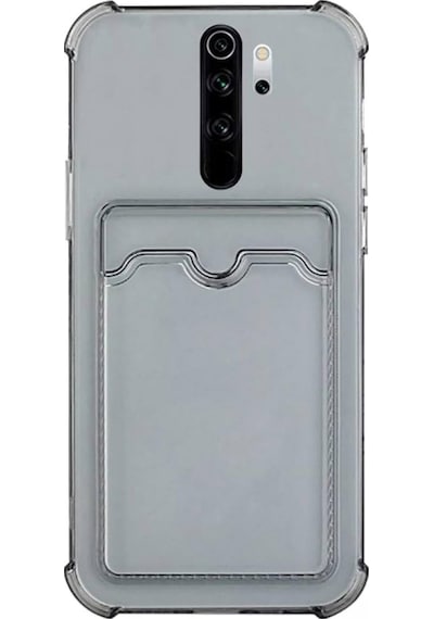 Redmi Note 8 Pro Kılıf Darbe Emici Köşe Korumalı Kartlıklı Cüzdanlı Silikon Kapak Şeffaf