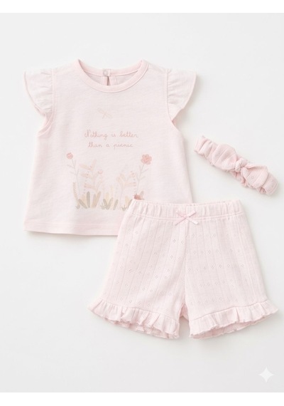 Ciccim Baby 3lü Takım Şortlu First Spring Joy Pembe