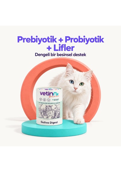 Gutiva Digest - Kedi Sindirim Sağlığı Takviyesi, Prebiyotik Ve Probiyotik, Diyare Ve Dışkı Formu Düzenleyici, Toz Form, 150 Gram