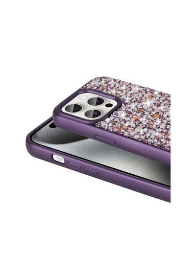 Apple Uyumlu  iPhone 15 Pro Max Kılıf Parlak Taşlı Tasarım Linea Kapak