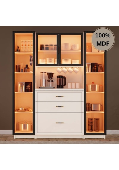 Kardelen Mdf Kahve Köşesi Dolabı 4 Kapak Çekmeceli Işıklı Aytaşı