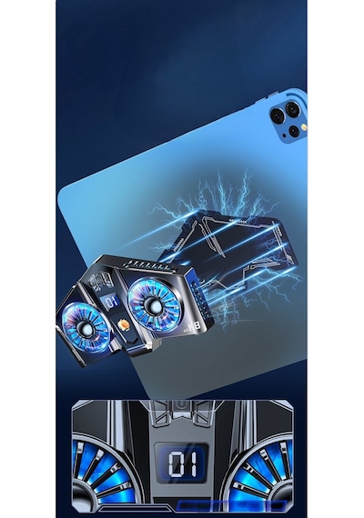 Çift Fan Soğutucu Led Işıklı Isı Derece Göstergeli Gaming Live Tablet Cep Telefon Soğutucu Radyatörü