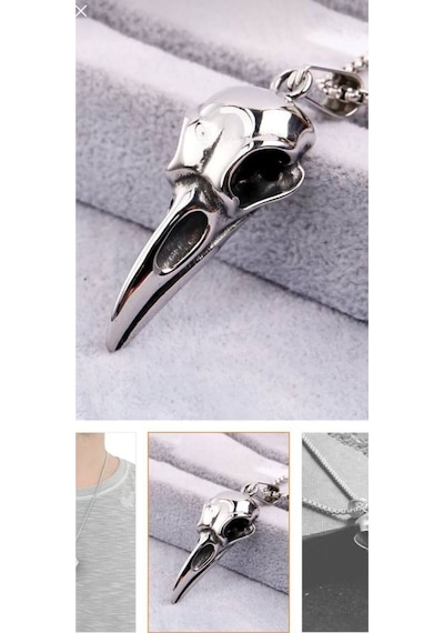 Gotik Karga Kafası Figürlü Kolye 60 Cm Zincirli Mistik Ve Unisex Metal Takı Çok renkli