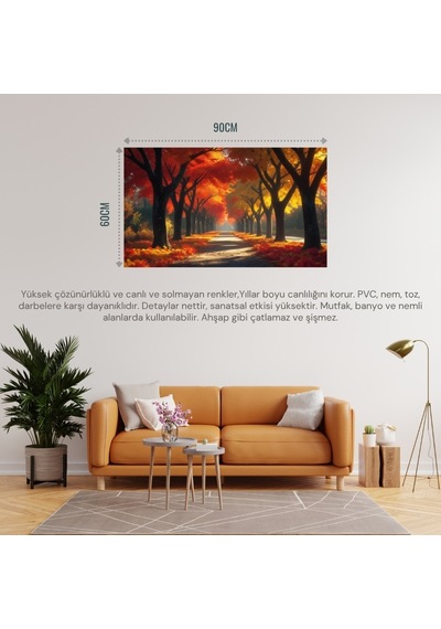 Doğa Ve Manzara Yatay Sonbahar Ağaçlar Güneş Işığı 03 Çerçevesiz 90x60cm Pvc Tablo