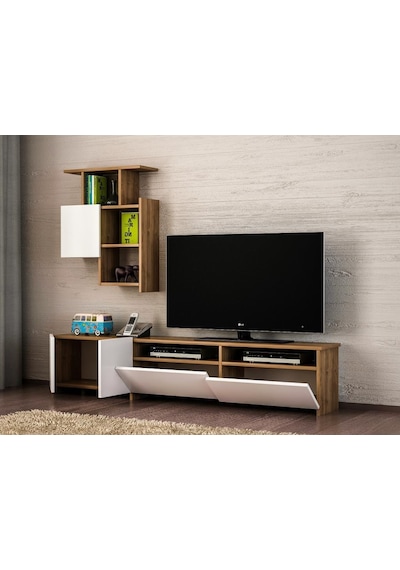 Dekorister Mariposa Kitaplıklı Tv Ünitesi Ceviz-Beyaz