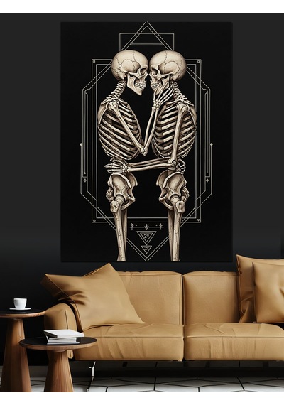 Ahşap Tablo Öpüşen İskeletler Aşk Sonsuz İnsan Figürlü Tablolar