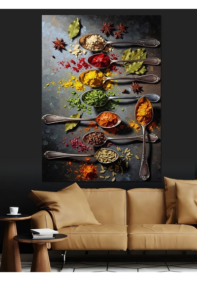 Ahşap Tablo Baharat Kaşıkları Renkli Sanat