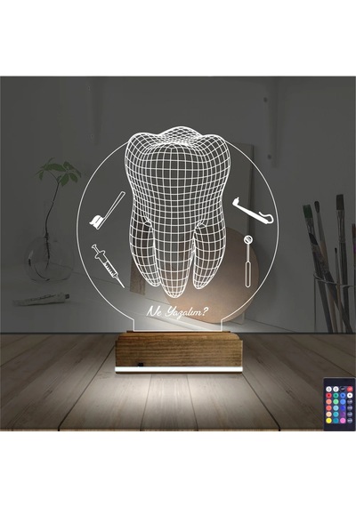 Luvivia Diş Hekimi Hediye Kişiye Özel 3d Lamba - Masa Gece Lambası V2 Şeffaf