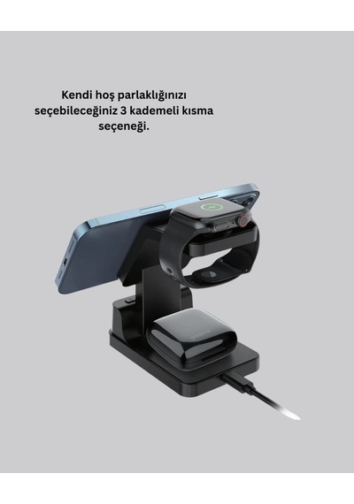 Kablosuz Şarjlı Dijital Masa Saati - 3 Parlaklık Seviyeli Led, Hızlı Şarj Yeni Nesil Diğer 38191595