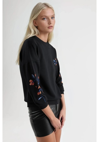 Hiccup Bersan Kadın Bisiklet Yaka Sweatshirt Siyah