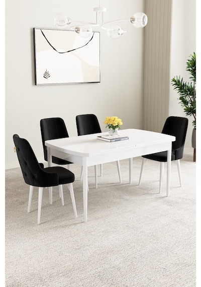 Clara Beyaz 80x132 Açılabilir Mdf Masa Yemek Odası Takımı,mutfak Takımı 4 Adet Sandalye Siyah Clara Beyaz 80x132 Açılabilir Mdf Masa Yemek Odası Takımı,mutfak Takımı 4 Adet Sandalye Siyah