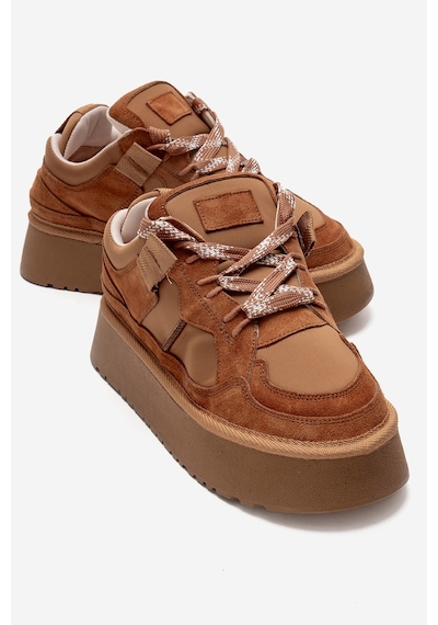 Raven Taba Süet Hakiki Deri Kadın Platform Sneaker Taba