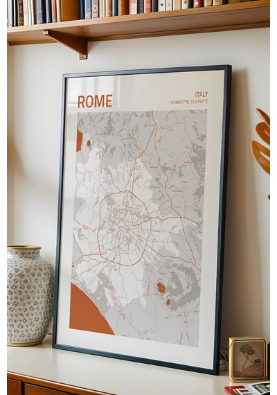 Roma İtalya Italy Haritası Çerçeveli Tablo Lüks Salon Ofis Duvar Dekorasyonu Hediyelik Tablo