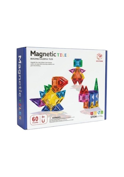 Kzl Kids Home Renkli Manyetik Yapı Blokları Seti 7.5 Cm 60 Parça 188m43