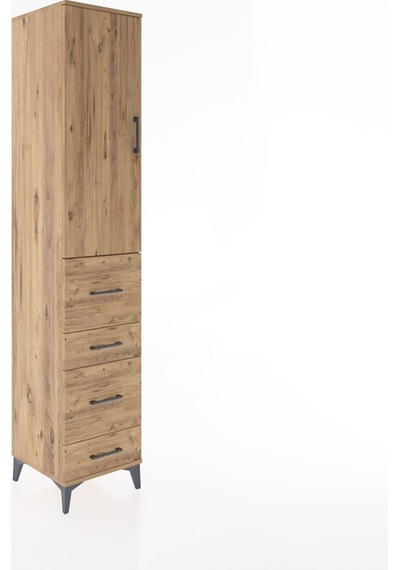 Hyperion Dolap 3 Raflı 4 Çekmeceli Tek Kapaklı 44x44x221 Çam-çam Çam