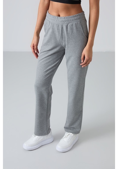 Tommy Life Gri Melanj Yüksek Bel Cepli Rahat Form Klasik Paça Kadın Eşofman Alt - 94584 GRİ MELANJ