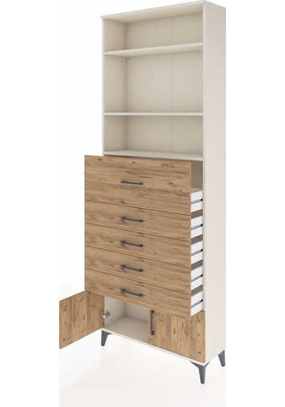 Arges Dolap 3 Raflı 5 Çekmeceli 2 Kapaklı 88x30x243 Aytaşı-çam Aytaşı
