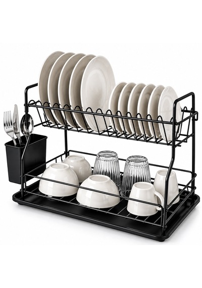 Siyah - Metal 2 Katlı Tabaklık - Bulaşıklık 5492 Çr