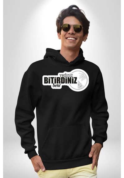 Yediniz Bitrdiniz Beni Yazılı Kadın Erkek Siyah Kapüşonlu Sweatshirt Hoodie Siyah