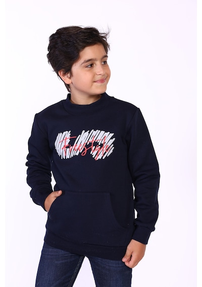 Toontoy Kids Toontoy Erkek Çocuk Kanguru Cepli Baskılı Sweatshirt Mavi