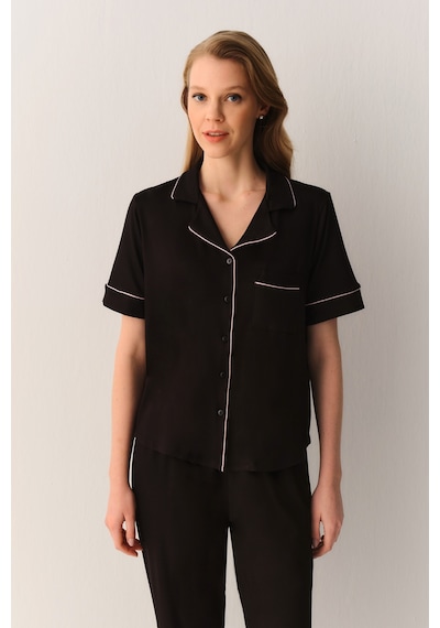 Suwen Misty Gömlek Yaka Pijama Takımı Sh26629660b012 Siyah