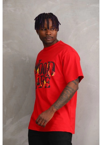 Genel Markalar Baskılı Oversize T-shirt - Kırmızı - Çok Renkli