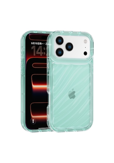 Apple Uyumlu iPhone 17 Pro Max Telefon Kılıfı Kamera Çıkıntılı Kabartmalı Parlak Desenli Darbe Emici Silikon Kılıf Yeşil