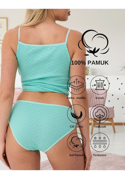 Alya Underwear %100 Pamuklu Kadın Külot Normal Bel Yükseklikli Jakarlı Kalp Desenli Kumaş Slip Çok Renkli P15