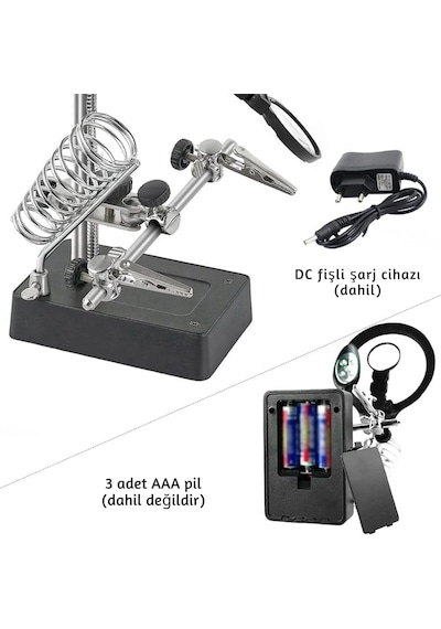 Mg-16129 Çok Fonksiyonlu Işıklı Büyüteç Lehim Tamir Standı