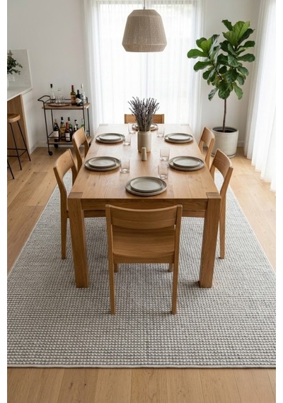 Yemek Masası Altı Halısı Dikdörtgen Dekoratif İnce Yıkanabilir Modern Salon Halısı Porlo Gri