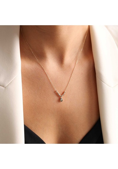 Sembol Gold Peridot Taşlı Damla Altın Kolye Dorikalı