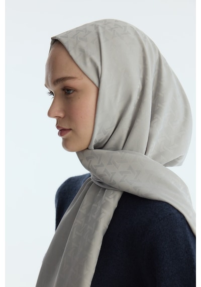 Mirsoy Scarf İpeksi Jakar Şal Mira Desen Gri