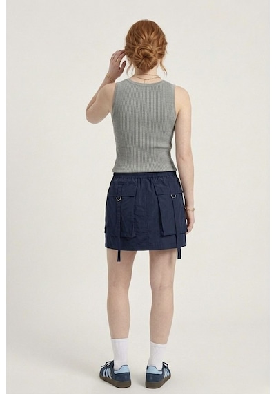 Neden Tekstil Kadın Fitilli Triko Atlet Slim Fit Yazlık Kolsuz Bluz - Gri Melanj