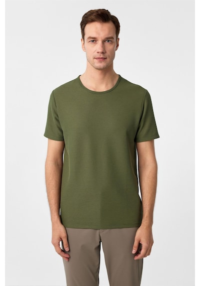 Süvari Haki Slim Fit Armürlü Bisiklet Yaka Tişört-37263 Haki