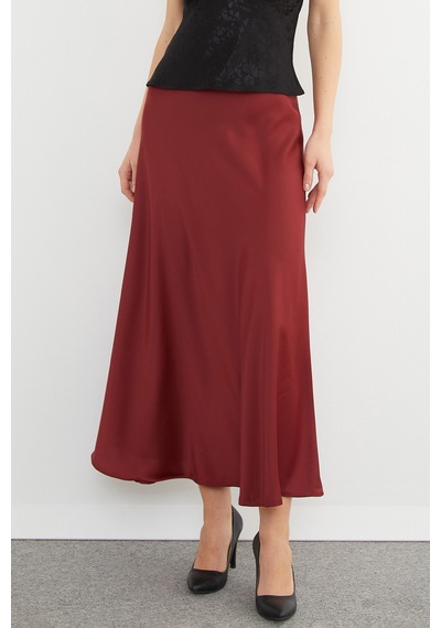 Fullamoda Beli Lastikli Maxi Boy Saten Etek Bordo