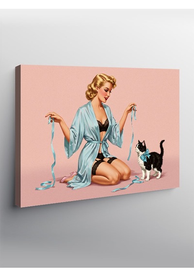 Kanvas Tablo Vintage Kedi Ve Kadın