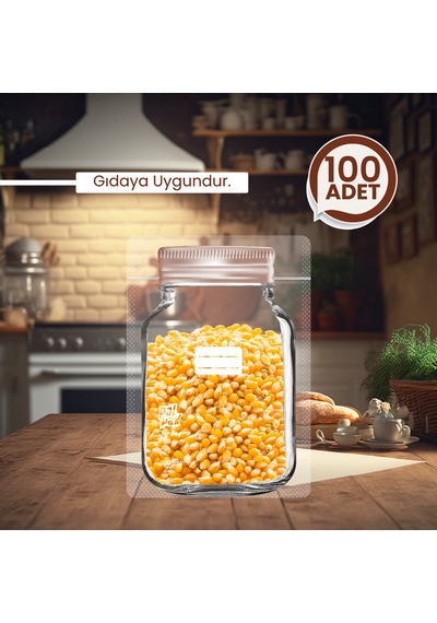 Büyük Boy Bakır Metal Kapaklı Kavanoz Görünümlü Saklama Poşeti 17x27 Cm -1000 Ml 100 Adet