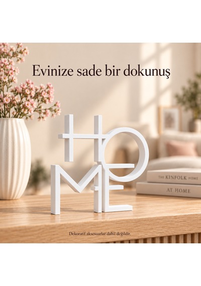 Geometrik Home Yazısı Dekoratif Masaüstü Ve Raf Süsü Beyaz